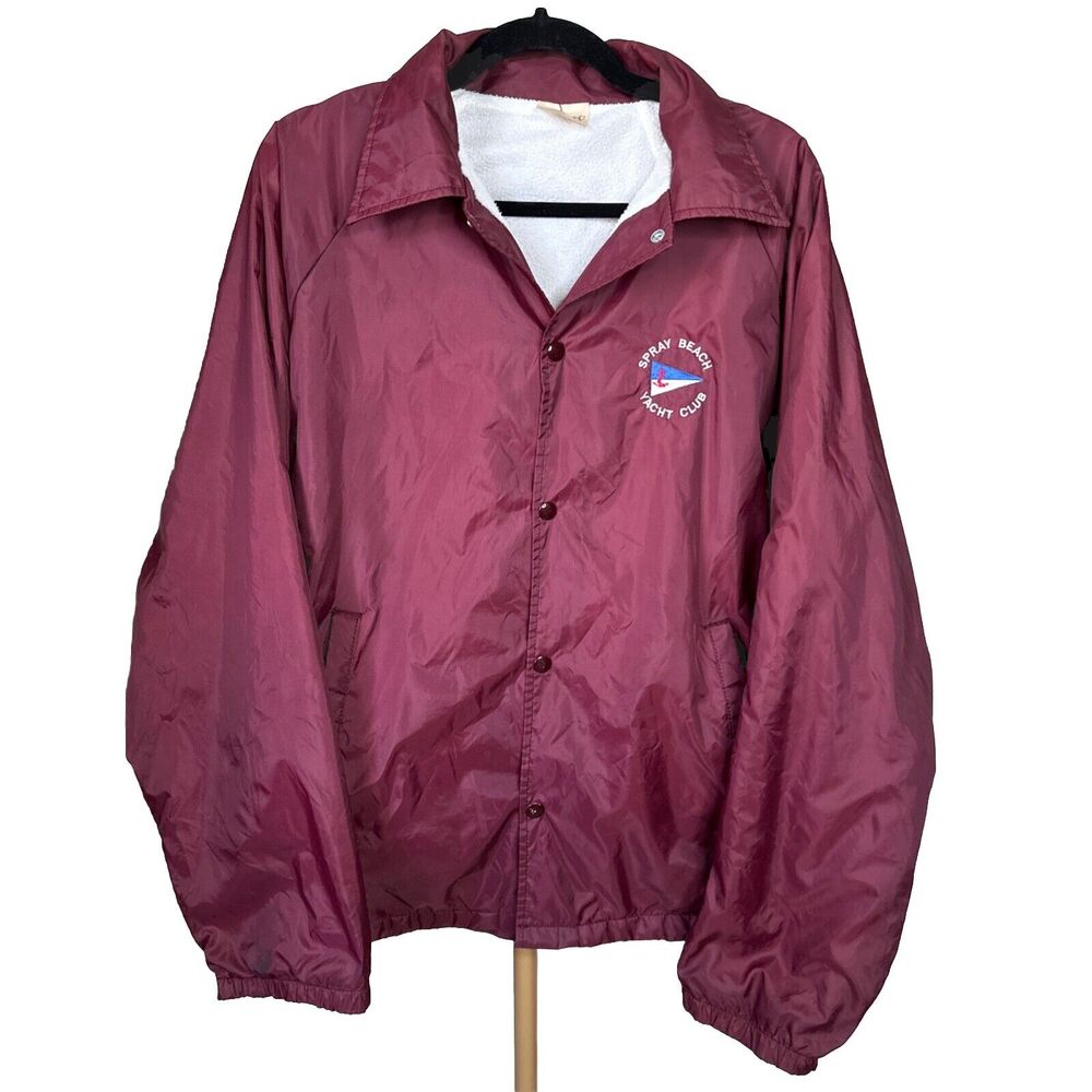 Vintage Auburn Sportswear Spray Beach Yacht Club Coach Jacket Mens L Maroon USA